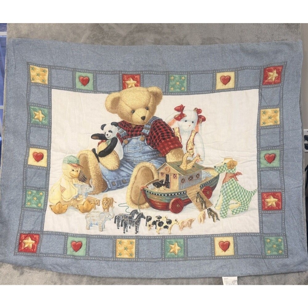 Vintage‎ Baby Quilt Teddy Bear Noah’s Ark Blanket 32x42 Springs Industries USA